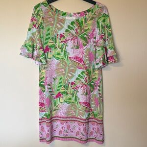 Pappagallo Pink, Green & White Tropical Leaf Mini Dress
